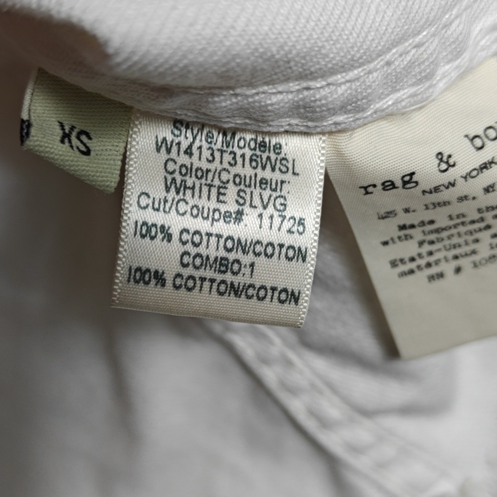 RAG & BONE / JEAN Button Up White Jean Jacket With Gray Hood Size Xsmall - Picture 4 of 16